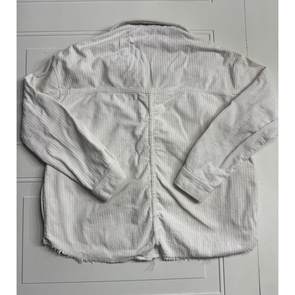 Zara Shacket Jacket Womens Small White Corduroy Raw Hem Long Sleeve Button Down - Picture 5 of 5
